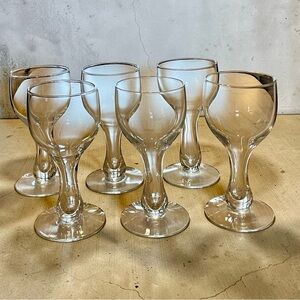 Set of 6 hollow stem, small wine glasses, maker unknown, vintage/antique